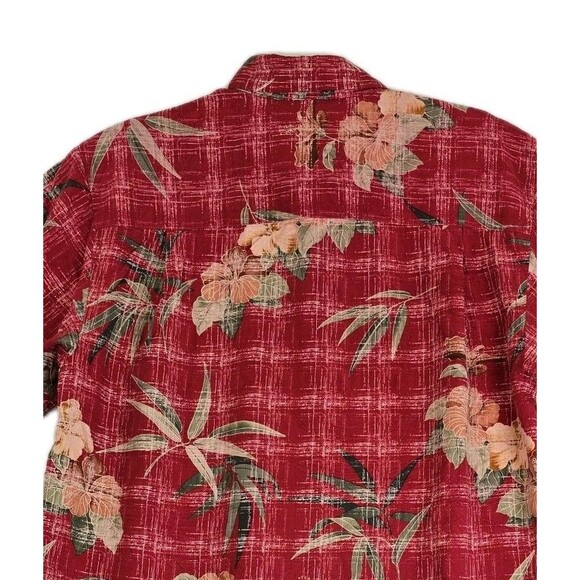 Tommy Bahama Shirt Mens Medium Red Silk Hawaiian Aloha Floral Tropical Camp - Picture 6 of 13